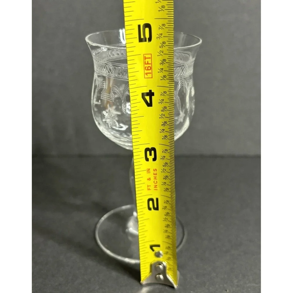 4 Franciscan Tiffin Needle Etch Small Cordial Glasses Optic Stars & Stripes READ